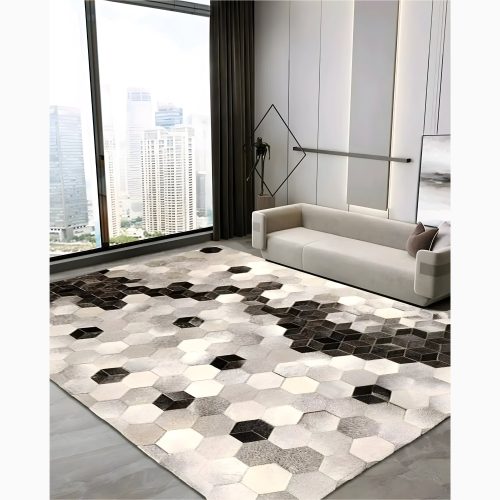 Creative Rectangular Cowhide Carpet with Hexagon Design for Hotel