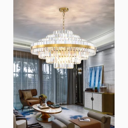 Crystal Chic Round LED Chandelier Gold Luxury For Living Room For Bedroom