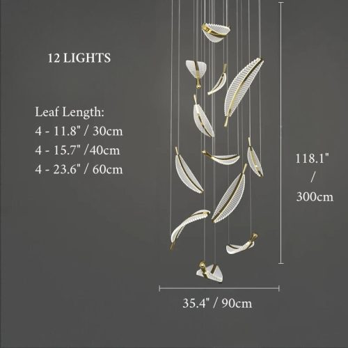 Crystal Gold Leaves Pendant Chandelier with 12 Lights