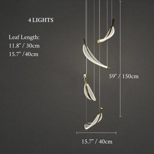 Crystal Gold Leaves Pendant Chandelier with 4 Lights