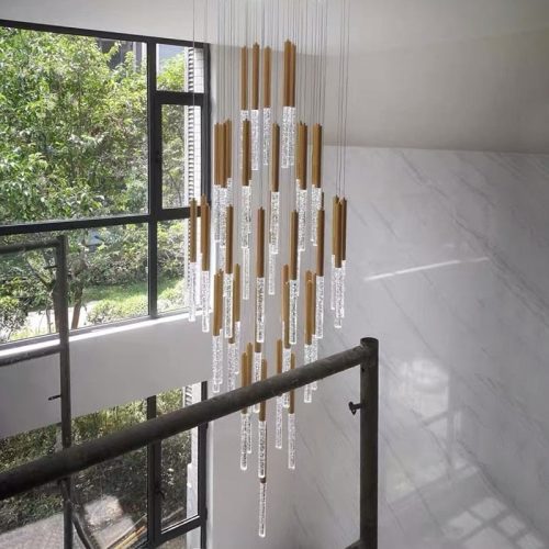 Dimmable long crystal chandelier for staircase modern luxury led cristal lamp large lobby villa hanging light 2