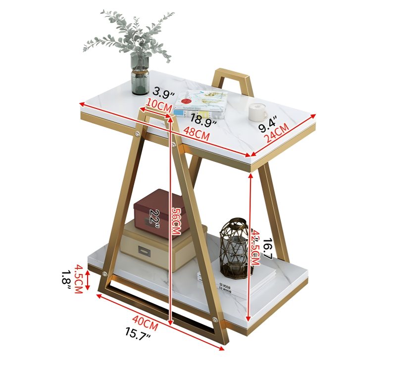 Double Side Coffee Table with Storage Made of Iron and Marble Size