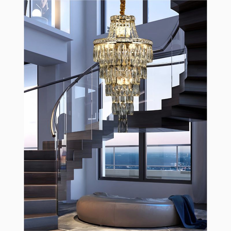 La Croix-sur-Roudoule | Duplex Spiral Crystal Stairway Chandelier from Mirodemi for Living Room