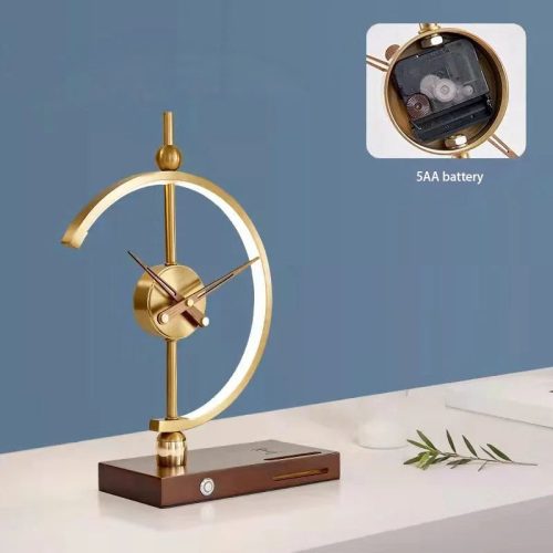 Elegant Gold LED Table Lamp With Clock And Wireless Charger For Living Room