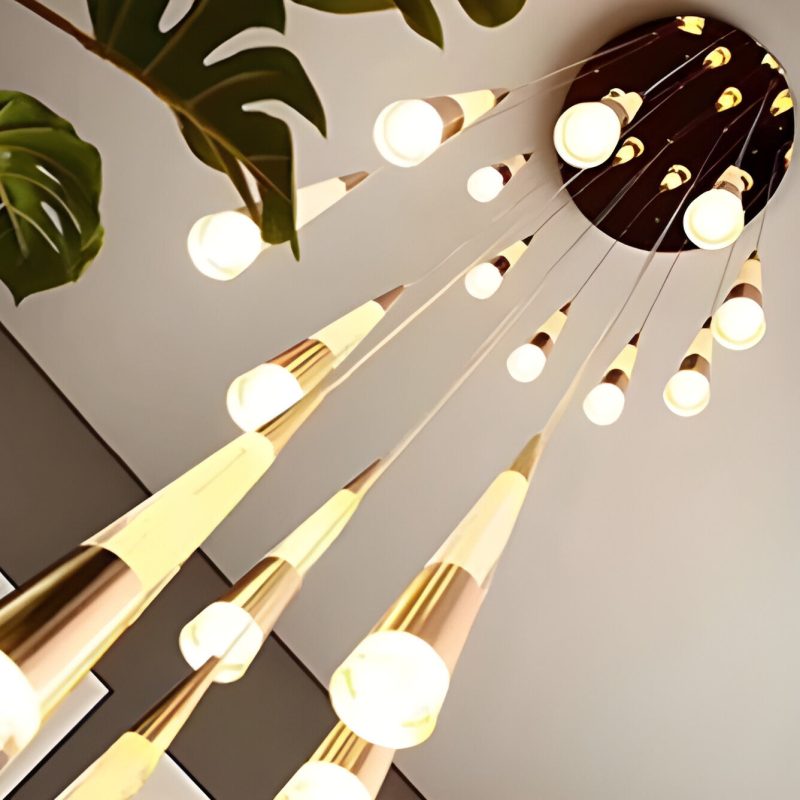 Extraordinary Gold Modern Cones Ceiling Chandelier Details