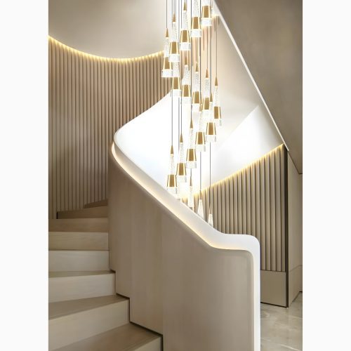 Extraordinary Gold Modern Cones Staircase Chandelier