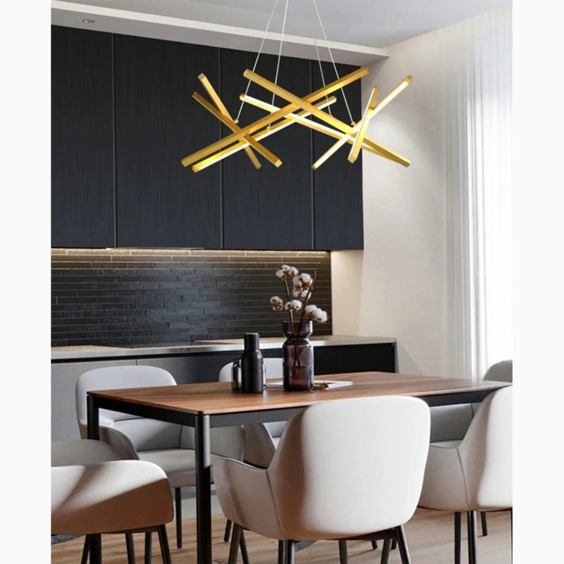 Gold Creative Abstract Lines LED Chandelier For Bedroom For Living Room