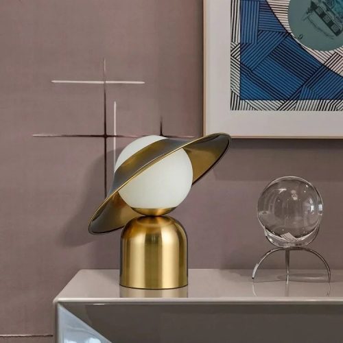 Gold Metal Glass Ball LED Desk Light Fixture With Hat For Bedroom