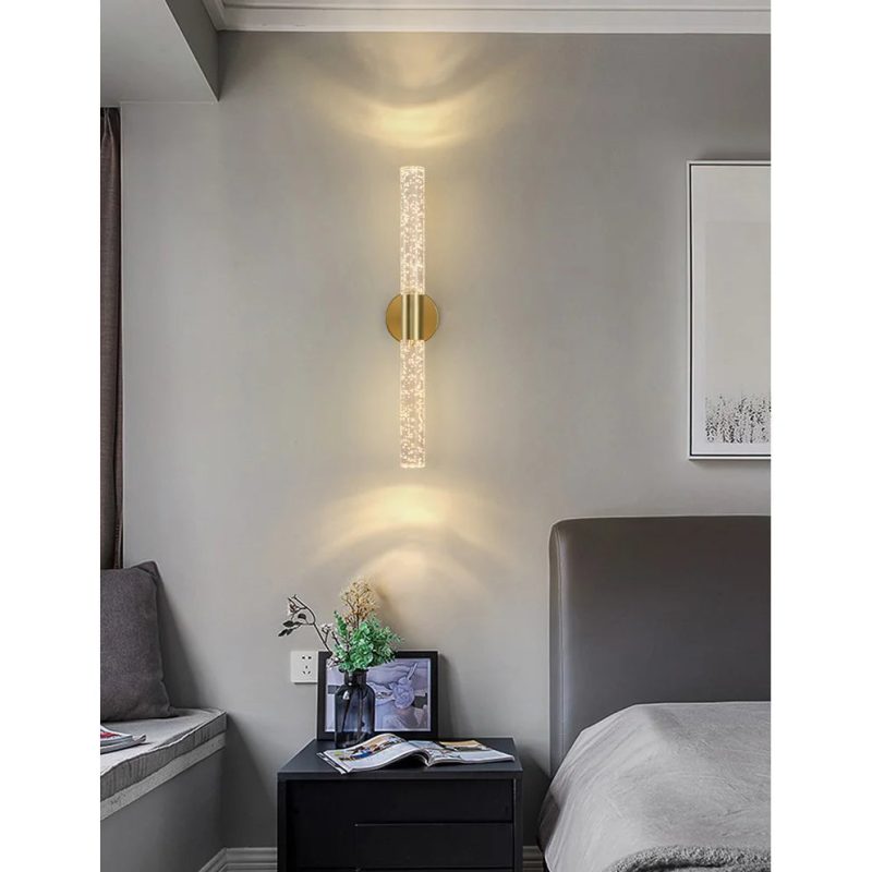 Gold|Tube|LED|Wall|Lamp|Sconce|Bedside|Crear|Bubbles|Elegant