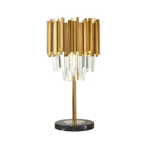 Gold Polished Steel Clear Crystal Modern Nightstand Lamp