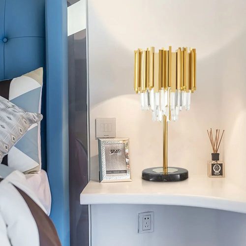 Gold Polished Steel Crystal Modern Nightstand Lamp For Living Room