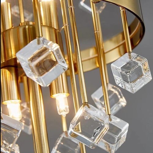 Gold Stainless Steel Cube Clear Crystal Accent LED Lamp For Bedroom