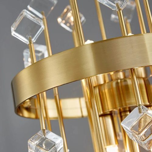 Gold Stainless Steel Cube Clear Crystal Accent Table Light For Bedroom