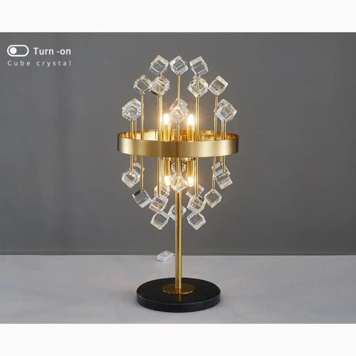 Gold Stainless Steel Cube Crystal Accent LED Light For Bedroom