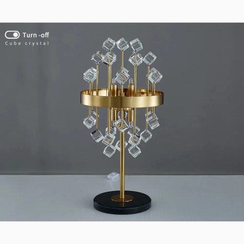 Gold Stainless Steel Cube Crystal Accent Table Light For Bedroom