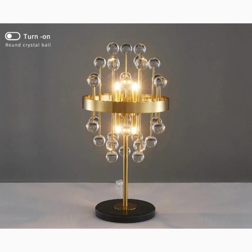 Gold Stainless Steel Round Crystal Accent Lamp For Bedroom