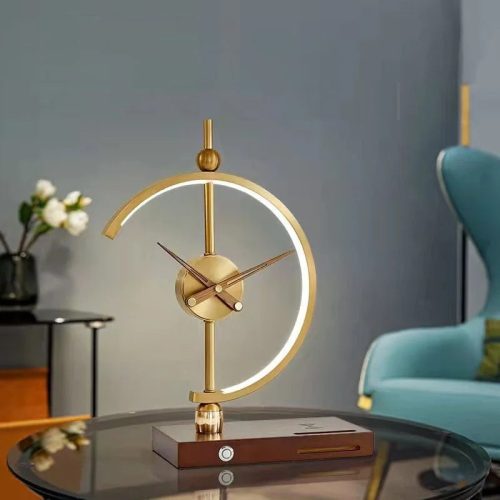 Gold Table Lamp With Clock And Wireless Charger For Living Room