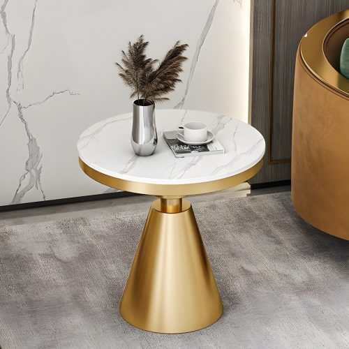 Gold White Black Round Small Modern Coffee Table for Bedroom