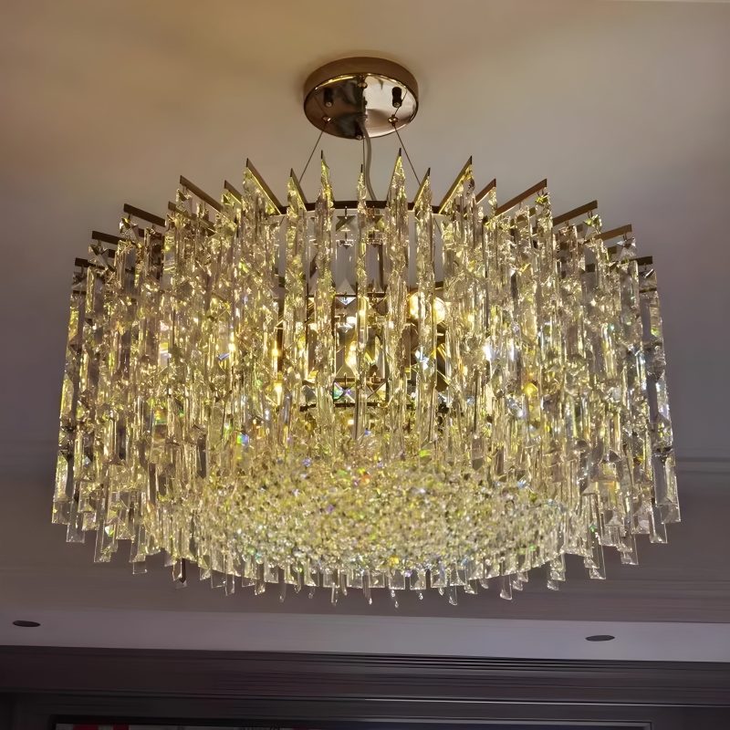 MIRODEMI Modern Luxury Drum Crystal LED Chandelier in Creative Design for Living Room, Bedroom