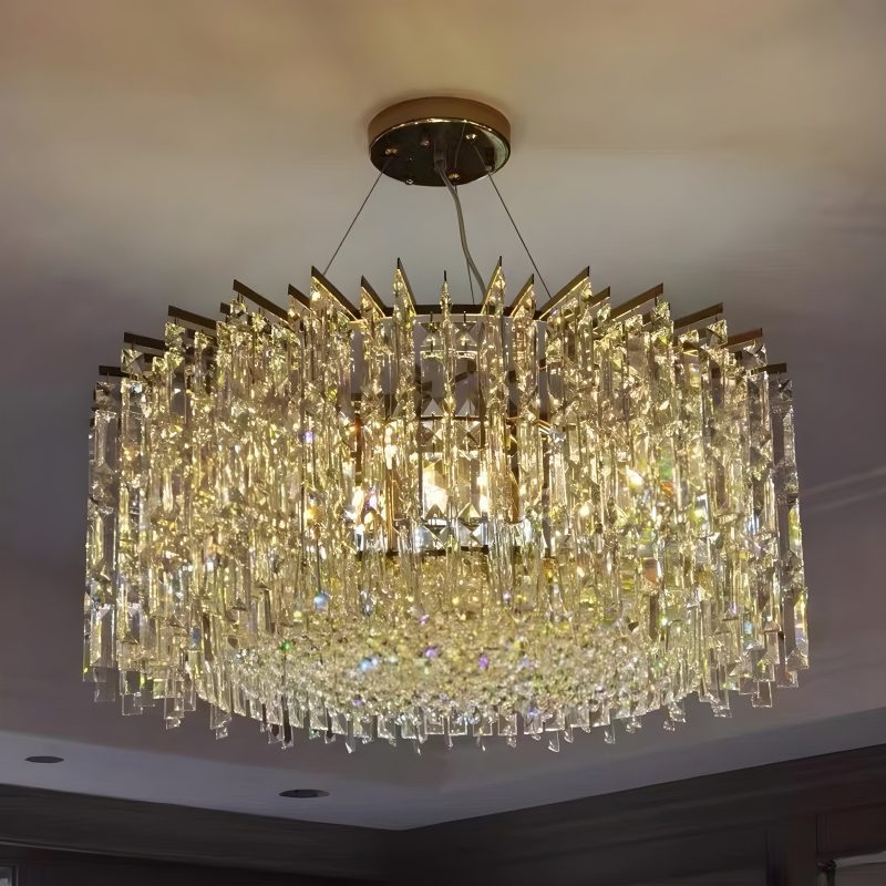 Ischia di Castro Modern Luxury Drum Crystal LED Chandelier in Creative Design Gold Cool Light