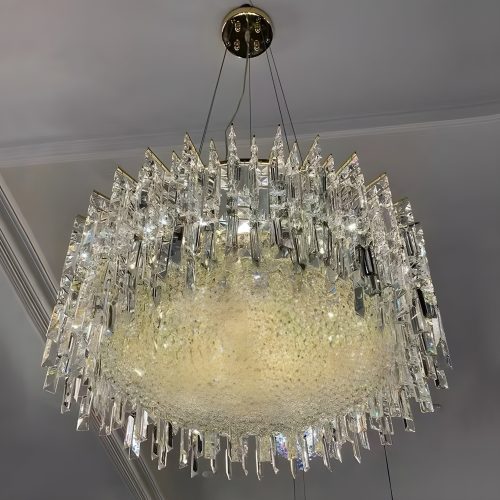 Ischia di Castro Modern Luxury Drum Crystal LED Chandelier in Creative Design Silver Warm Light