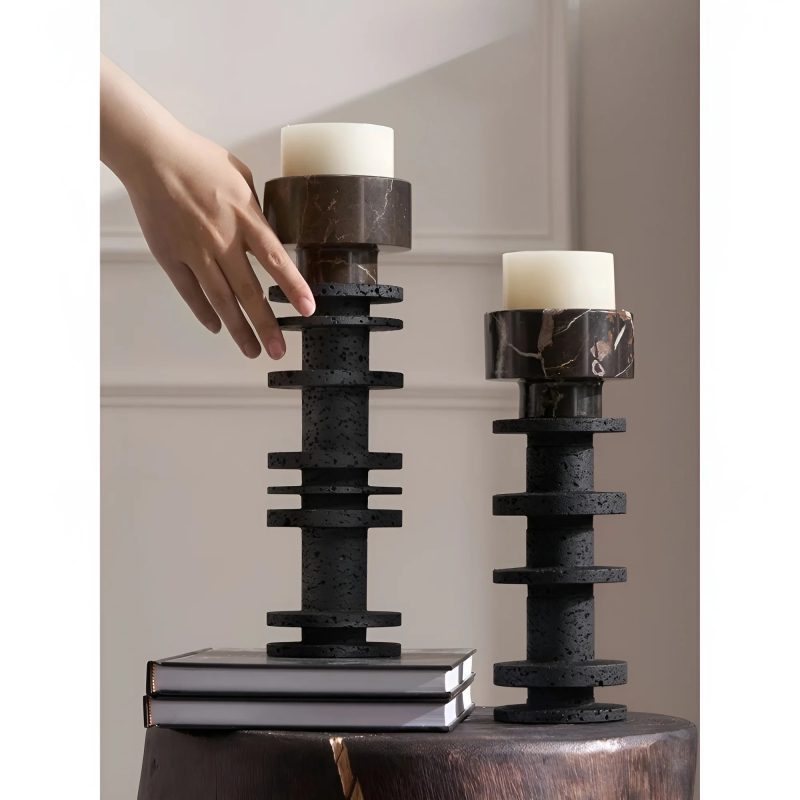 Large Black And Brown Pillar Candle Holder