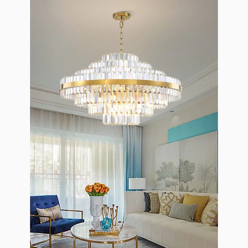 Large Chic Hanging Crystal Chandelier Round Gold Luxury Elegant Modern For Dining Room For Living Room For Bedroom