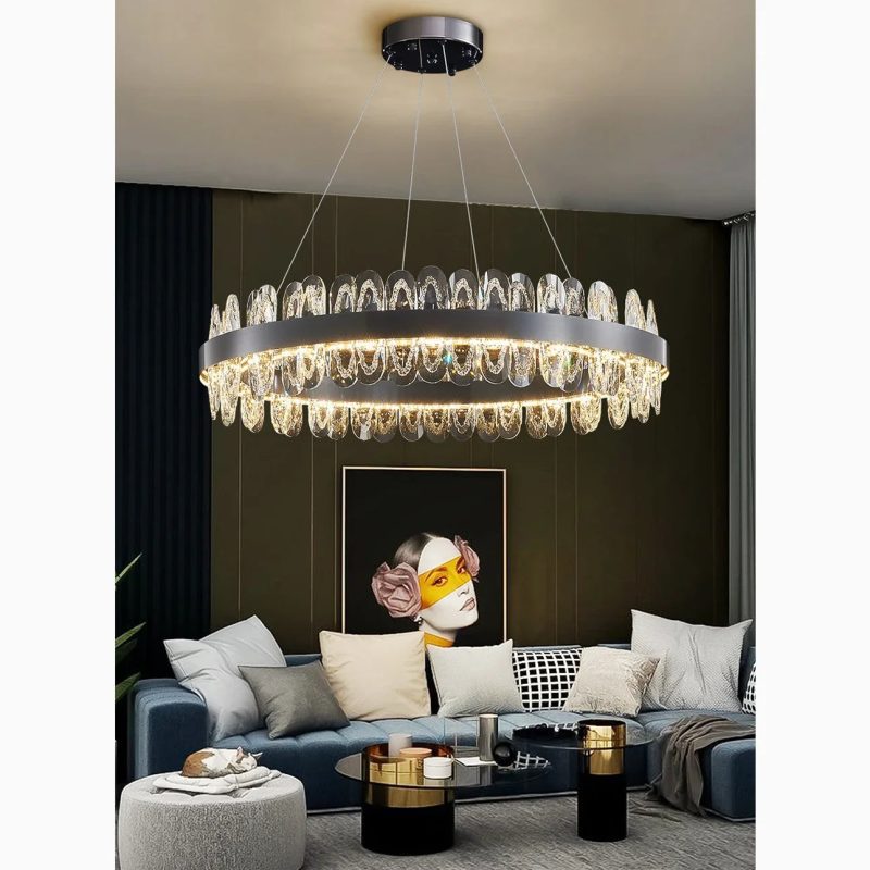 Large Hanging Round Crystal LED Chandelier For Living Room For Dning Room