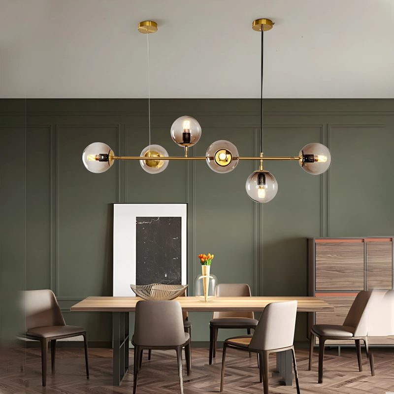 Led Smoky Glass Pendant Gold Chandelier For Kitchen For Living Room