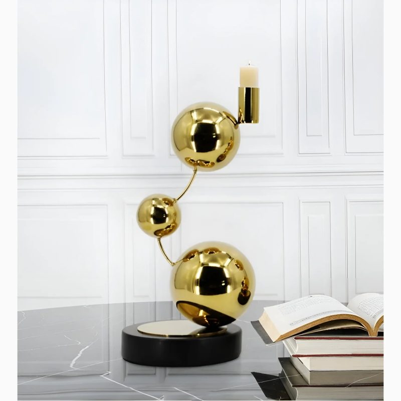 Luxury Gold Stainless Steel Balls Candle Holder For Living Room