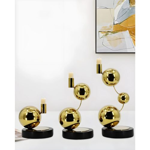 Luxury Gold Stainless Steel Balls Candle Holder For Living Room For Bedroom