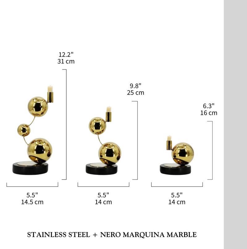 Luxury Gold Stainless Steel Balls Candle Holder For ar For Restaurant