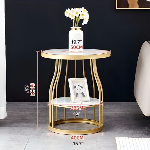 Luxury Tempered Glass Small Side Table with Iron Legs Size