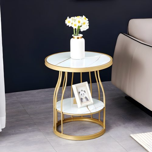 Luxury Tempered Glass Small Side Table with Iron Legs for Living Room