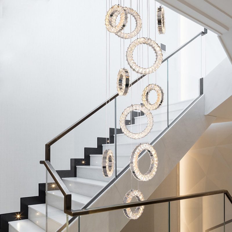 Luxury modern crystal chandelier for staircase long villa hallway hanging led cristal lamp large home decor