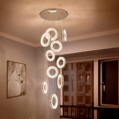 Luxury modern crystal chandelier for staircase long villa hallway hanging led cristal lamp large home decor 2