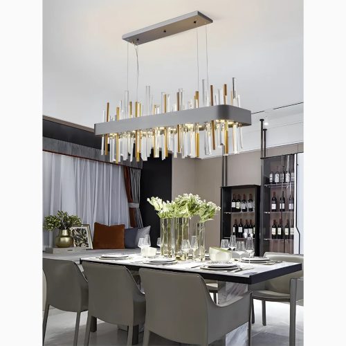 MIRODEMI AbanoTerme Gold And Black Rectangle Crystal Chandelier for Dining Room