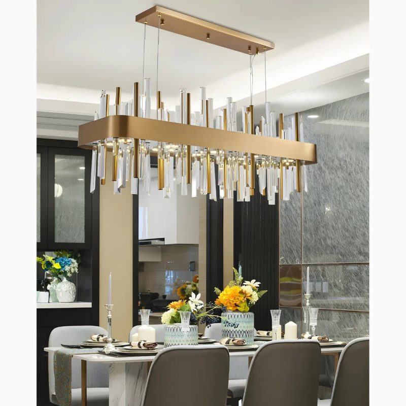 MIRODEMI AbanoTerme Gold And Black Rectangle Crystal Luxury Style Chandelier for Dining Room