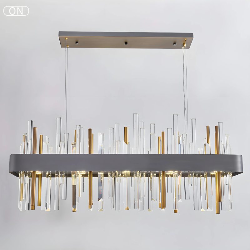 MIRODEMI AbanoTerme Modern Gold And Black Rectangle Crystal Chandelier for Dining Room