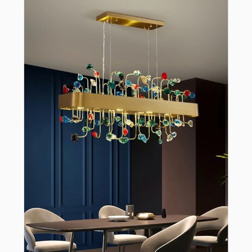 MIRODEMI Abbadia San Modern Stylish Salvatore Gold Rectangle Colorful Crystal Chandelier for Living room