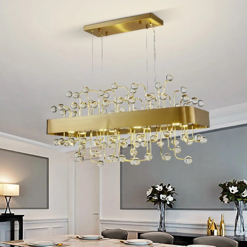 MIRODEMI Abbadia San Salvatore Gold Rectangle Colorful Crystal Chandelier for Elite Dining Room