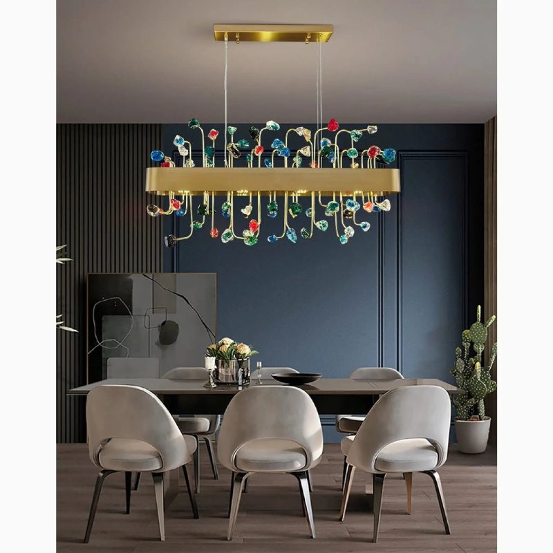 MIRODEMI Abbadia San Salvatore Gold Rectangle Colorful Crystal Chandelier for Living room