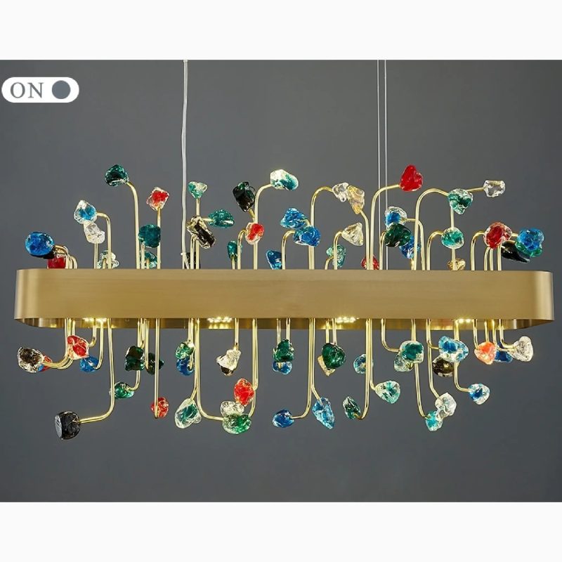 MIRODEMI Abbadia San Salvatore Modern Gold Rectangle Colorful Crystal Chandelier for Living room