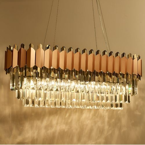 MIRODEMI Abbasanta Luxury Gold Pink Rectangle Crystal LED Chandelier For Luxury Elite Dining Room