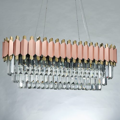 MIRODEMI Abbasanta Luxury Gold Pink Rectangle Crystal LED Chandelier For Luxury Pretty Dining Room