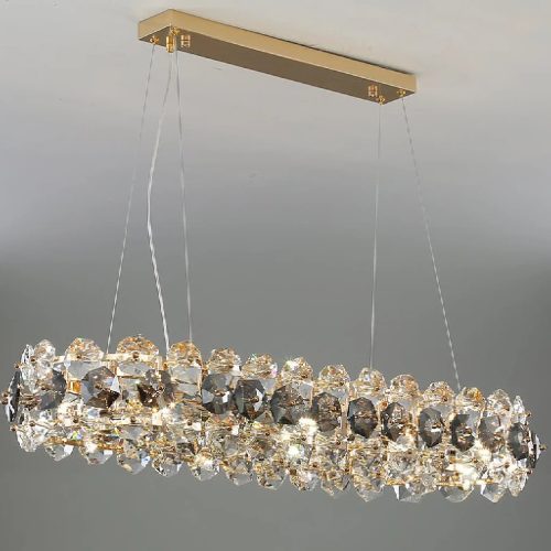 MIRODEMI Abbateggio Lovely Rectangle Gold Crystal Modern Chandelier for Living Room