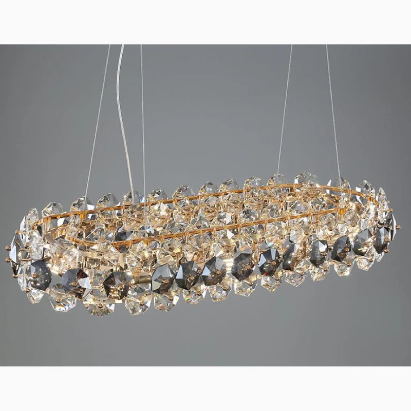 MIRODEMI Abbateggio Rectangle Gold Crystal Modern Chandelier for Dining Room