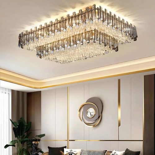 MIRODEMI® Acciano | Modern Rectangular Crystal LED Chandelier for Living Room