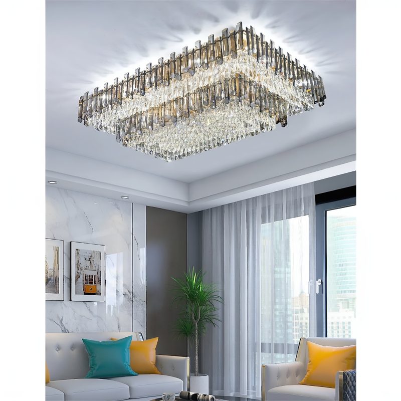 MIRODEMI Acciano Modern Rectangular Crystal LED Chandelier For Living Room