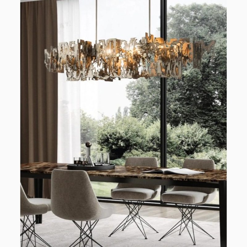 MIRODEMI Acquanegra Cremonese Postmodern Grey Gold Metal Art Rectangle Chandelier For Dining room